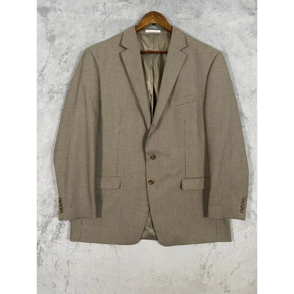 Chaps Blazer 48L Tan Brown Micro Houndstooth Two Button Sport Coat Classic *READ